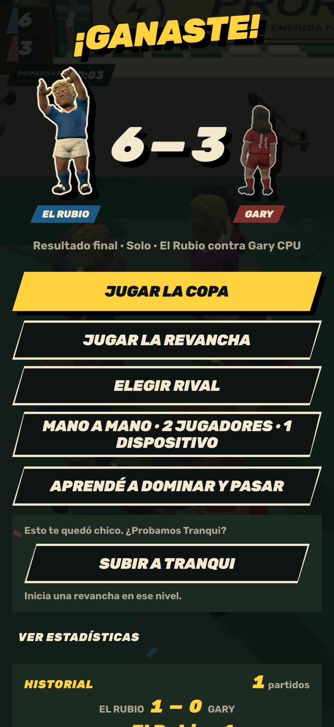 Resultado de un partido El Rubio vs Gary